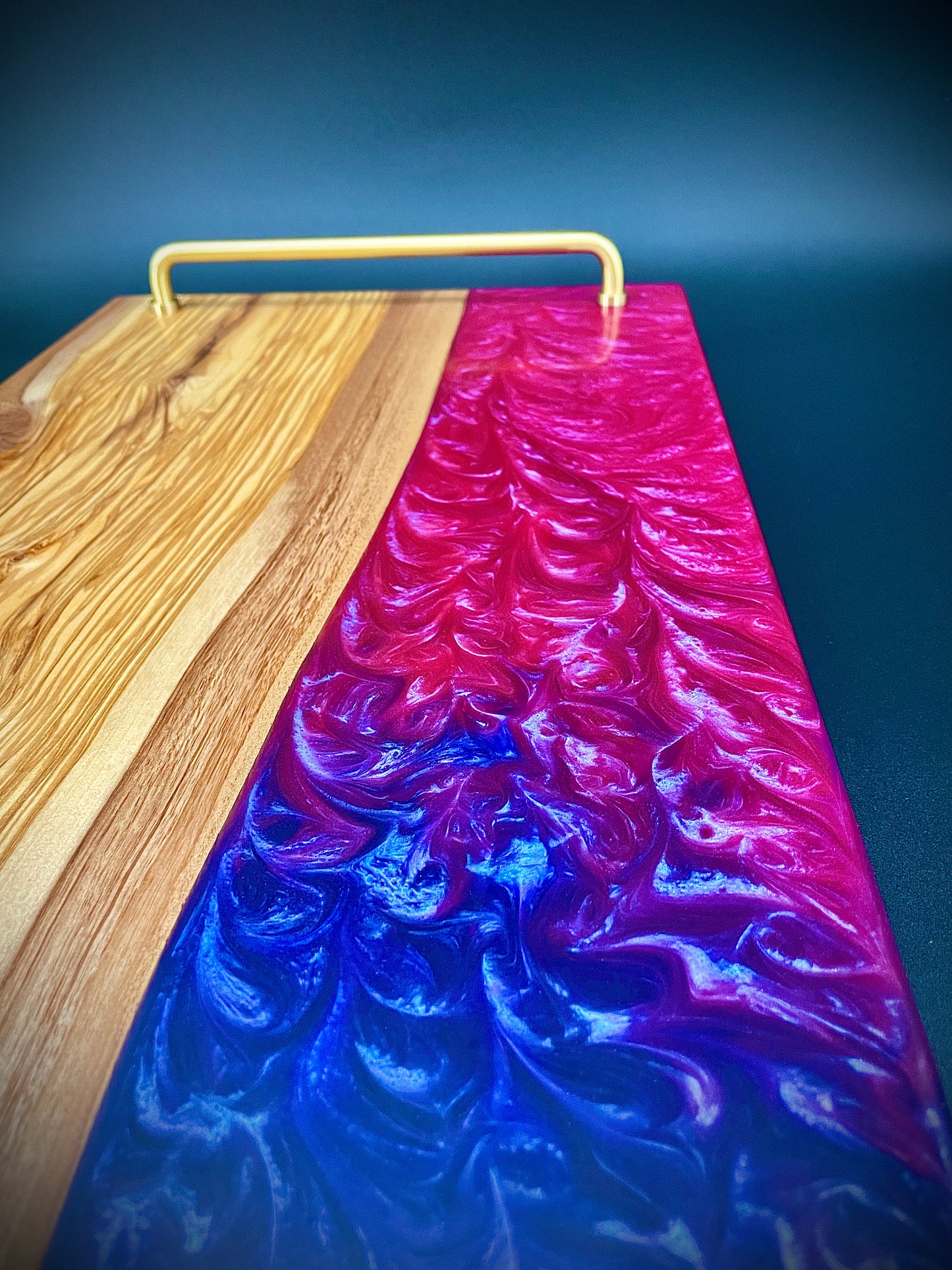 Live Edge Olive Wood & Two-tone Epoxy Charcuterie Board