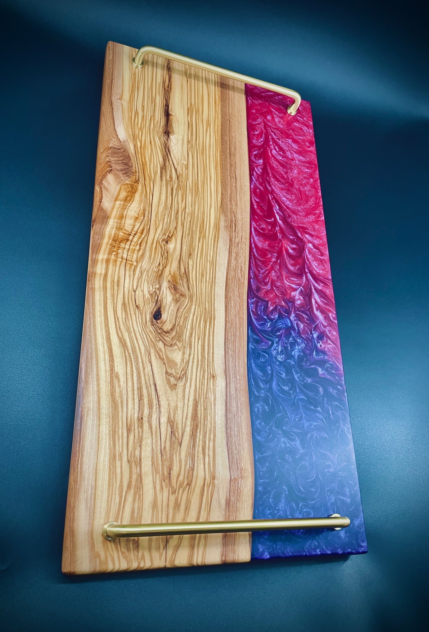 Live Edge Olive Wood & Two-tone Epoxy Charcuterie Board