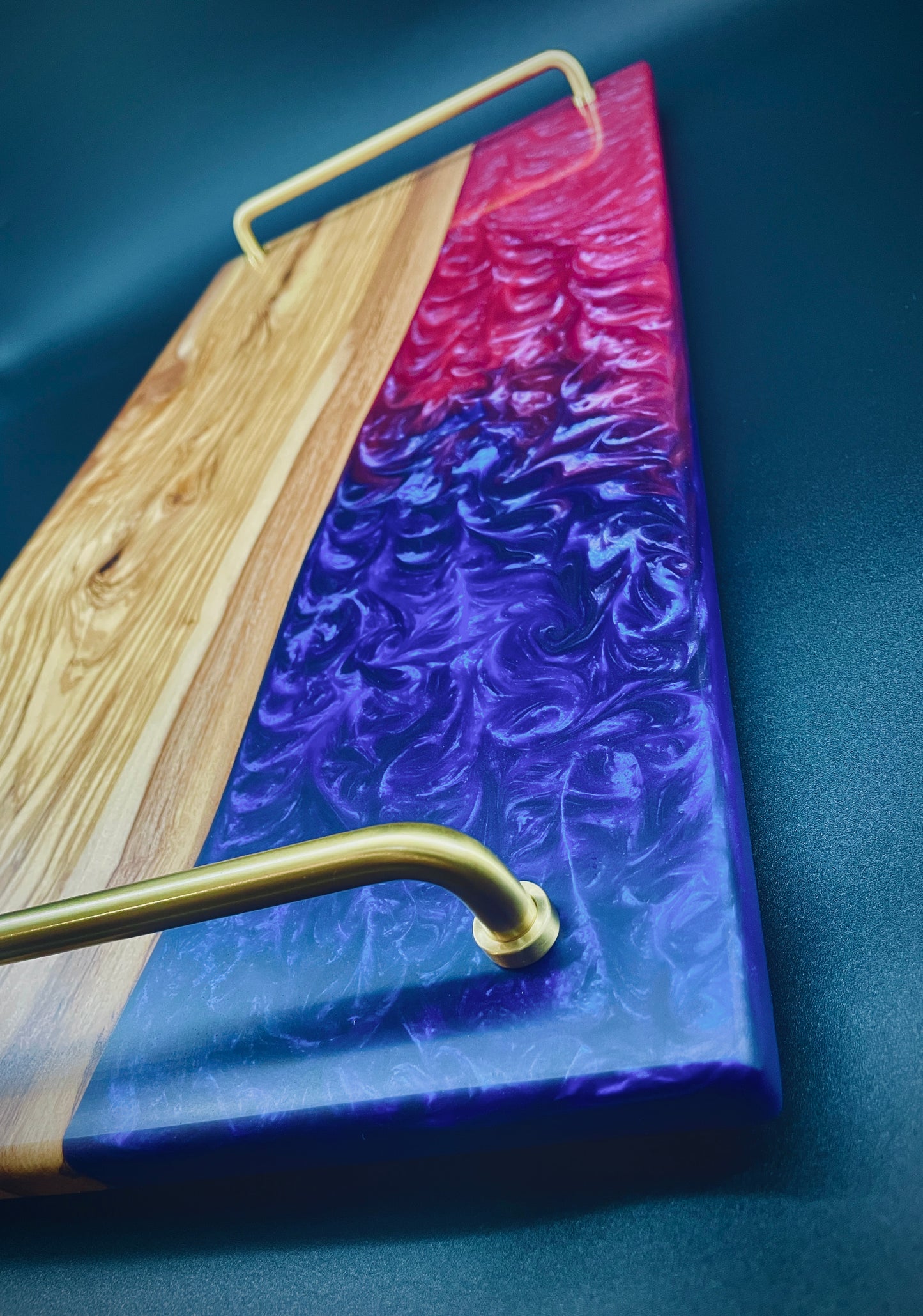 Live Edge Olive Wood & Two-tone Epoxy Charcuterie Board