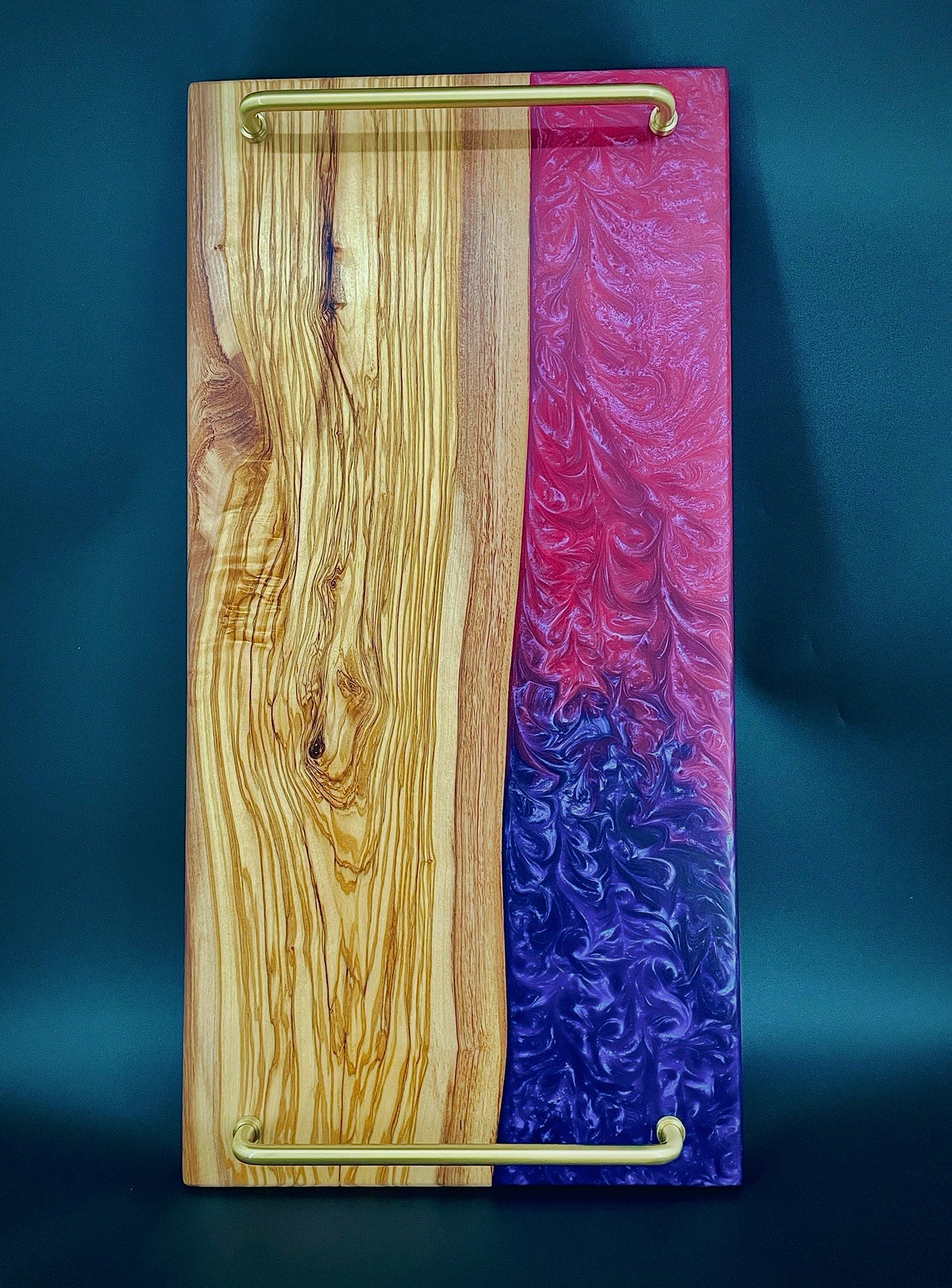 Live Edge Olive Wood & Two-tone Epoxy Charcuterie Board
