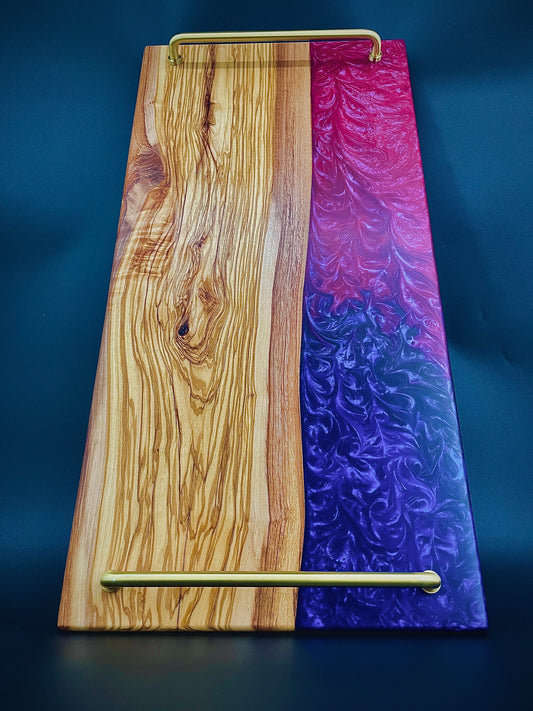 Live Edge Olive Wood & Two-tone Epoxy Charcuterie Board