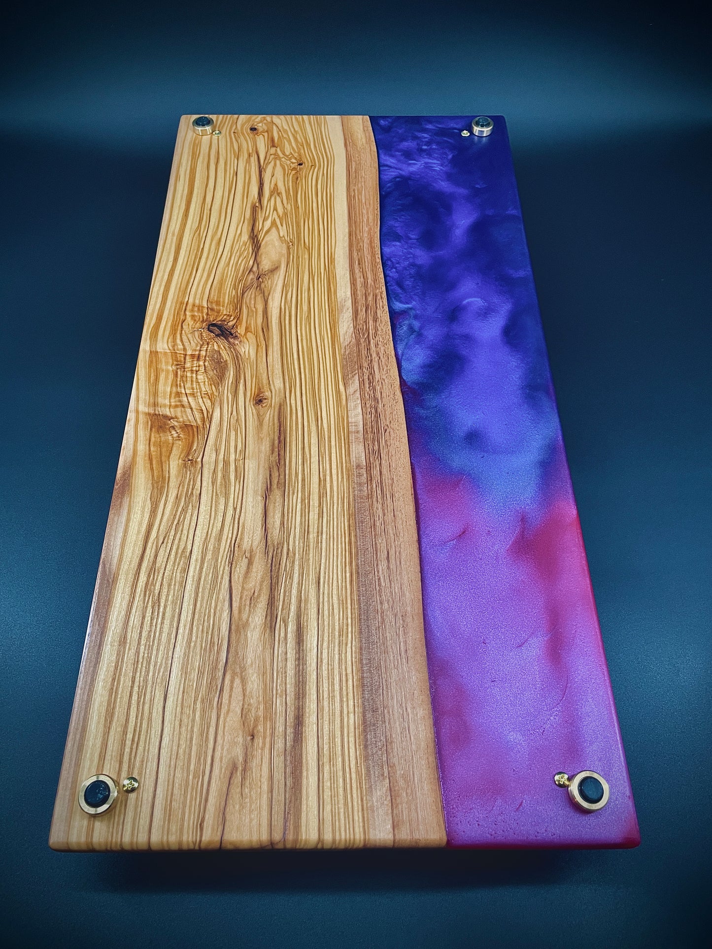 Live Edge Olive Wood & Two-tone Epoxy Charcuterie Board